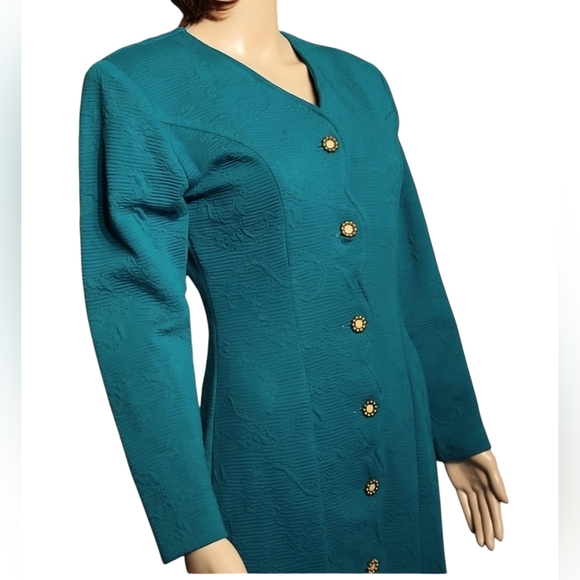 Vintage Savannah Fitted Knit Shirt  Dress Fall Office Party / Sz 5 / Teal - Picture 3 of 16